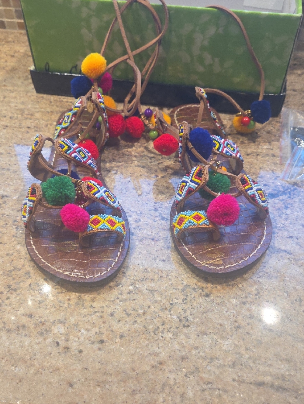 Sam Edelman Boho Beaded Pom Pom Gladiator Sandals - Multicolor